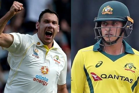 Scott Boland (right) and Usman Khawaja (left)