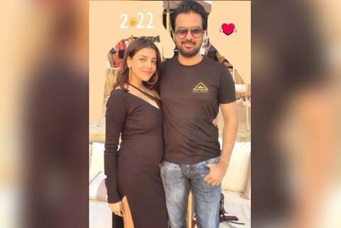 Kajal Aggarwal flaunting her baby bump.