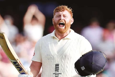 Jonny Bairstow celebrates his century on the third day