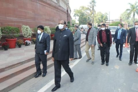 Om Birla visits Covid-19 testing facility set up in Parliament Hous (Image Courtesy: IANS)