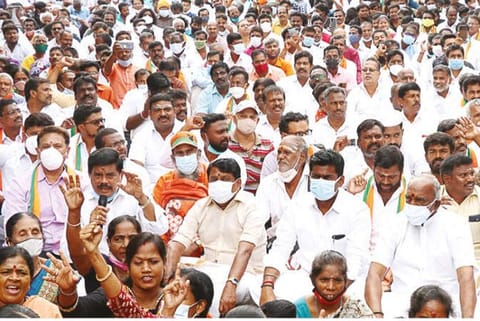 TN BJP leaders on hunger strike seeking justice for the girl in Chennai on Tuesday