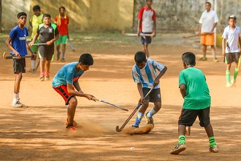 Young hockey enthusiasts practice the game at a summer coaching camp (Photo: Justin George)