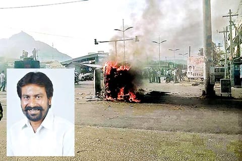 File photo of a jeep that was set on fire during the violence in the aftermath of Sasikumar?s murder