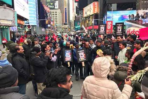 Members of the Tamil Sangam in New York staging protests to revoke ban on jallikattu