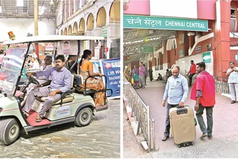 A battery-operated car for senior citizens; (right) ramp for differently-abled (Photos: Manivasagan)