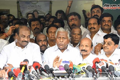Former minister KP Munusamy addressing the media
