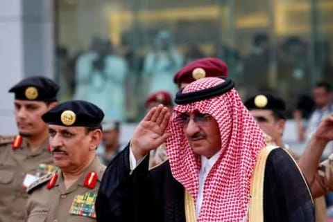Saudi Crown Prince Mohammed Bin Nayef, the interior minister, arrives to a military parade