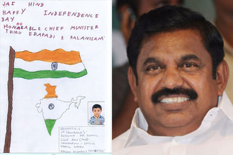 (L) Letter from Six-year-old V Srivanth and (R) TN CM Edappadi K Palaniswami