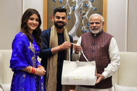 PM Modi with Virat and Anushka (Photo Courtesy: PMO Twitter)