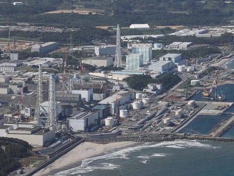 This aerial picture shows TEPCO's crippled Fukushima Daiichi Nuclear Power Plant in Okuma, Fukushima prefecture on August 24, 2023.