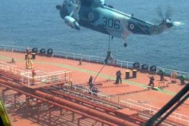 TOPSHOT - This grab taken from a video released by Iran's Army office on April 28, 2023, shows Iranian naval soldiers boarding the Advantage Sweet oil tanker off the coast of Oman. - A US-bound oil tanker seized by Iran off the coast of Oman was carrying 24 Indian crew, the vessel's operator said, adding it was working to secure their release.