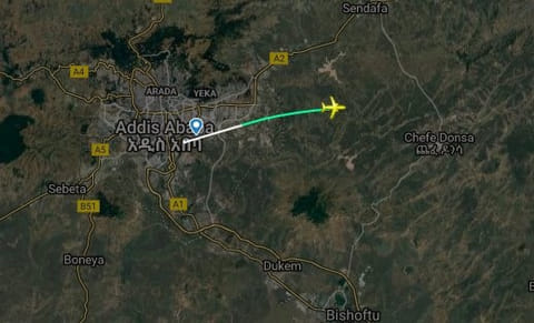 The rout of the Ethopian Airlines B737 that reportedly crashed on Sunday
