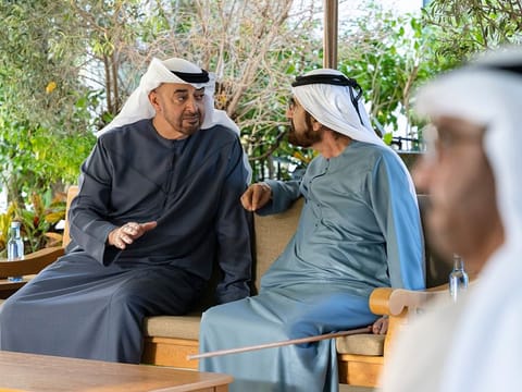 President His Highness Shaikh Mohammad Bin Zayed Al Nahyan met with His Highness Shaikh Mohammad Bin Rashid Al Maktoum, Vice-President and Prime Minister of the UAE and Ruler of Dubai, in October at Al Marmoom in Dubai. The leaders discussed a number of topics related to the UAE’s continued progress and ways to advance the aspirations of the nation and its people