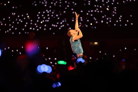 Frontman Chris Martin during the first of four Abu Dhabi concerts, January 9, 2025.
