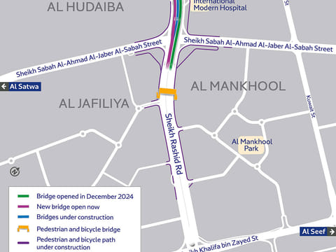 Phase 4 of the Al Shindagha Corridor Improvement Project encompasses the construction of four bridges with a total length of 3.1km and a combined capacity of about 19,400 vehicles per hour across all lanes.
