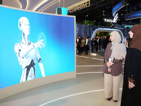 The virtual robots, seen here on a screen at Arab Health in Dubai, have a user ID and password just like normal employees