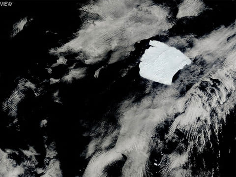 This handout satellite photograph taken by the NASA satellite between January 12, 2025 and January 31, 2025 and released by NASA on January 31, 2025, shows the A23a iceberg (CR) drifting toward South Georgia Islands, in the Southern Ocean.