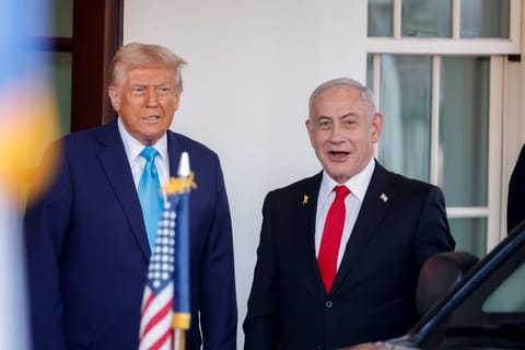 US President Donald Trump meets Israeli Prime Minister Benjamin Netanyahu.