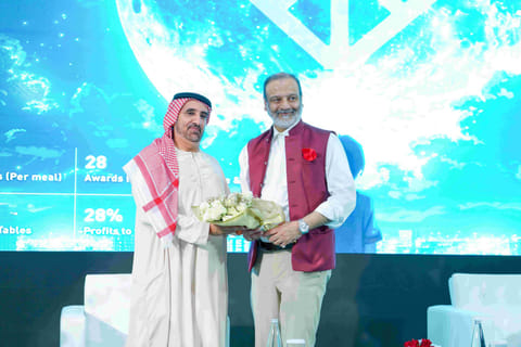 Dr Huzaifa Khorakiwala (right) with Sheikh Awad Mohamed bin Sheikh Mujren, Chairman of Dubai Travellers Festival during the announcement of the summit in Dubai on Monday night.