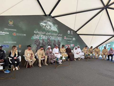 Dubai Police officials during media briefing explaining security arrangements for the UAE Tour Women 2025