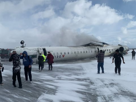 The plane landed in Toronto on Monday amid windy and freezing conditions.