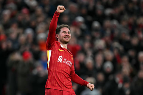 Alexis Mac Allister celebrates scoring the Liverpool's second goal