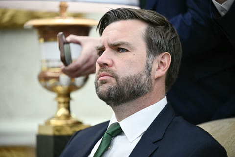 US Vice President JD Vance speaks during a meeting with US President Donald Trump and Irish Prime Minister Micheal Martin in the Oval Office of the White House in Washington, DC, on March 12, 2025.
