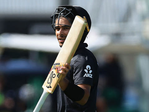 New Zealand's Muhammad Abbas celebrates his half-century off 24 balls during the first ODI cricket against Pakistan at McLean Park in Napier on Saturday.
