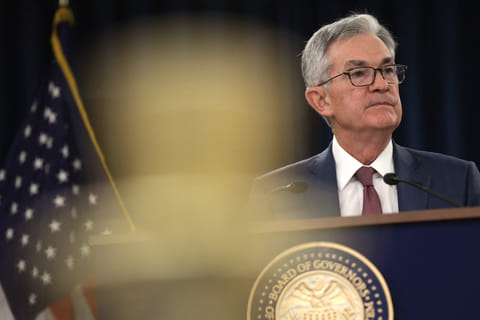 Federal Reserve Board Chairman Jerome Powell speaks during a news conference in Washington, DC.