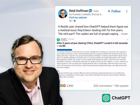 ChatGPT fixes jaw issue in minutes, LinkedIn co-founder Reid Hoffman shares viral Reddit post