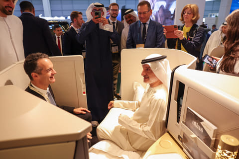 Antonoaldo Neves, CEO, Etihad Aviation Group showcasing features of its new Airbus A321LR aircraft on the opening day of Arabian Travel Market.
Virendra Saklani/Gulf News