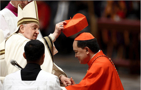 File photo shows Pope Francis elevating Filipino Bishop Pablo "Ambo" David of Kalookan, one of the poorest corners of Manila, to the College of Cardinals on December 7, 2024. Rodrigo Duterte, while president of the Philippines, cursed both Pope Francis and then-Bishop David.
