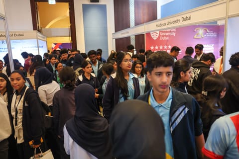 Students exploring courses and universities at Edufair