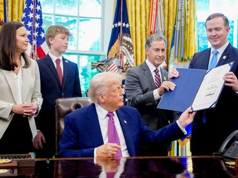 US President Donald Trump, during an executive order signing in the Oval Office of the White House in Washington DC, on Friday, May 9, 2025.