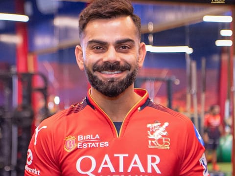 Virat Kohli in a happy mood after joining the Royal Challengers Bengaluru during the training on Thursday.