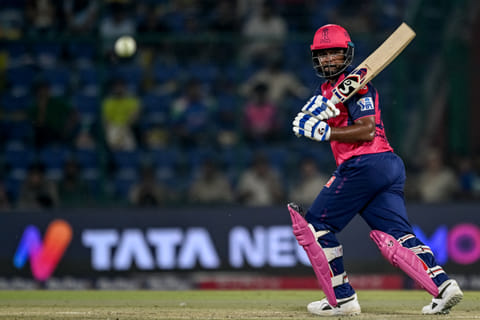 Rajasthan Royals' captain Sanju Samson in action during the Indian Premier League match against Chennai Super Kings at the Arun Jaitley Stadium in New Delhi on May 20, 2025.