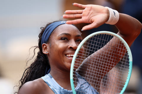 US Coco Gauff celebrates after winning the match against Australia's Olivia Gadecki on Court Philippe-Chatrier at Roland-Garros on Monday.