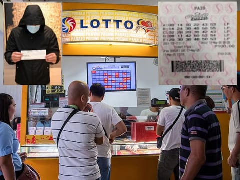 The winner (top left), a resident of Mandaluyong City, has been a regular bettor for the past decade. Inset (right) is the winning ticket.