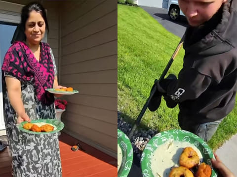 The workers later enjoy the spicy vada-chutney combo.