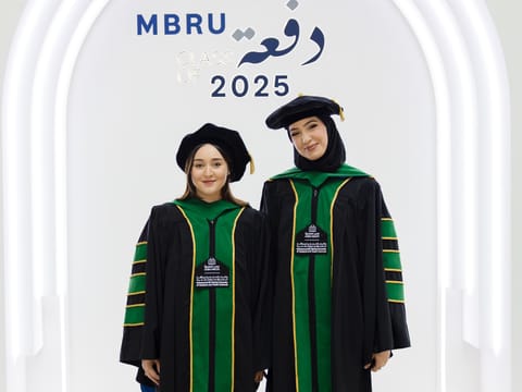 Shakhzada Ibragimova and Syrine Nouara Boucherabine, the first PhD graduates in Biomedical Sciences from MBRU, led groundbreaking research in cancer therapy and antimicrobial resistance.