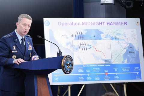 Joint Chiefs Chairman Gen. Dan Caine speaks during a news conference at the Pentagon in Washington on June 22, 2025, after the US military struck three sites in Iran, directly joining Israel's effort to destroy the country's nuclear programme.