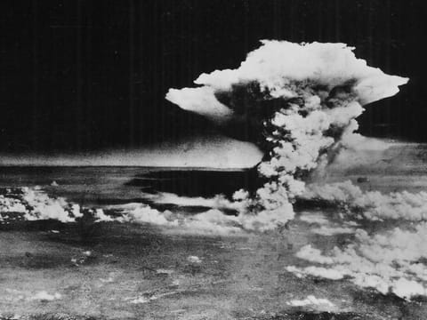 In this Aug. 6, 1945 photo released by the U.S. Army, a mushroom cloud billows about one hour after a nuclear bomb was detonated above Hiroshima, Japan.
