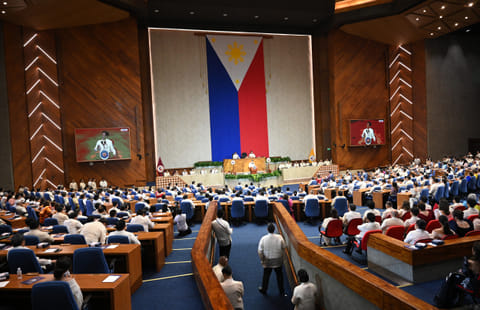A view of the joint session of the House of Representatives and Senate in Manila during the State-of-the-Nation address given by President Ferdinand Marcos Jr on July 28, 2025, during which he called out ghost flood-control projects.