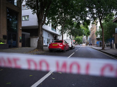 The scene in Southwark, south London, on Monday, July 28, 2025, where four people were stabbed earlier.