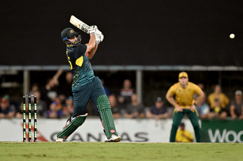 Australian batsman Tim David plays a shot during the T20 international cricket match against South Africa played in Darwin on August 10, 2025.