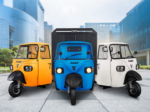 The Indian company Omega Seiki Mobility's range of electric vehicles.