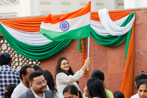 Indian expats celebrating 79th Independence Day at the Indian Consulate in Dubai.