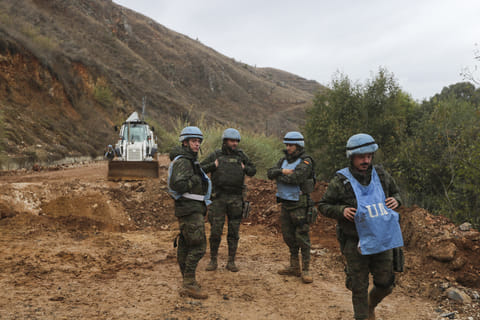Unifil peacekeepers secure the area in Khardali, southern Lebanon, following a ceasefire between Israel and Hezbollah, November 27, 2024.