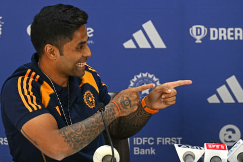 Indian cricket captain Suryakumar Yadav speaks during a press conference to announce T20 squad for upcoming Men’s Asia Cup, in Mumbai on August 19, 2025.