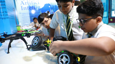 Students learn new skills at the AI Lab of Habitat School–Al Tallah in Ajman which was established in
